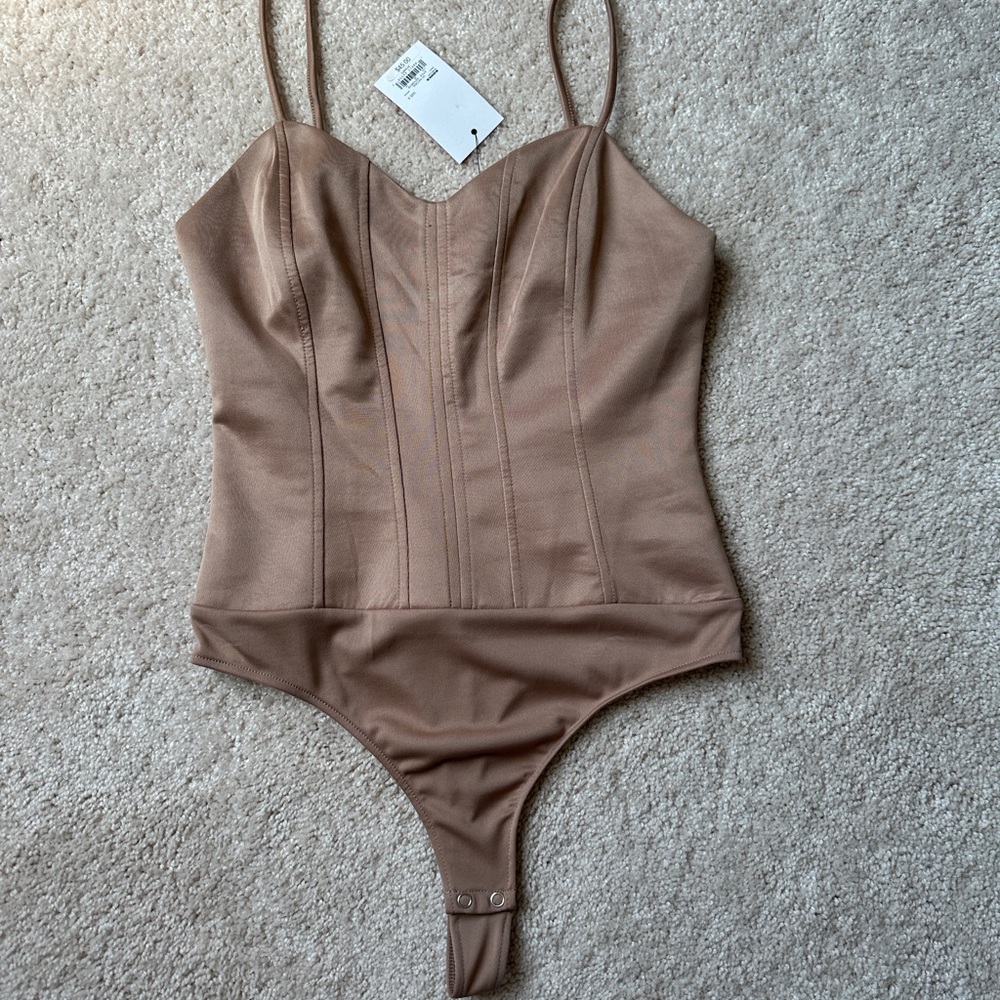 NWT Intempo Nude Thong Style Bodysuit with Corset Detail